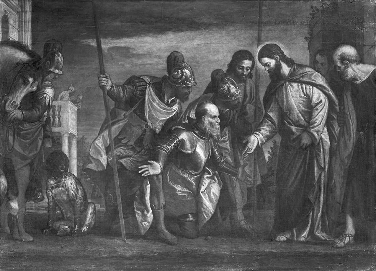 El centurión se inclina ante Cristo mientras ruega por su siervo