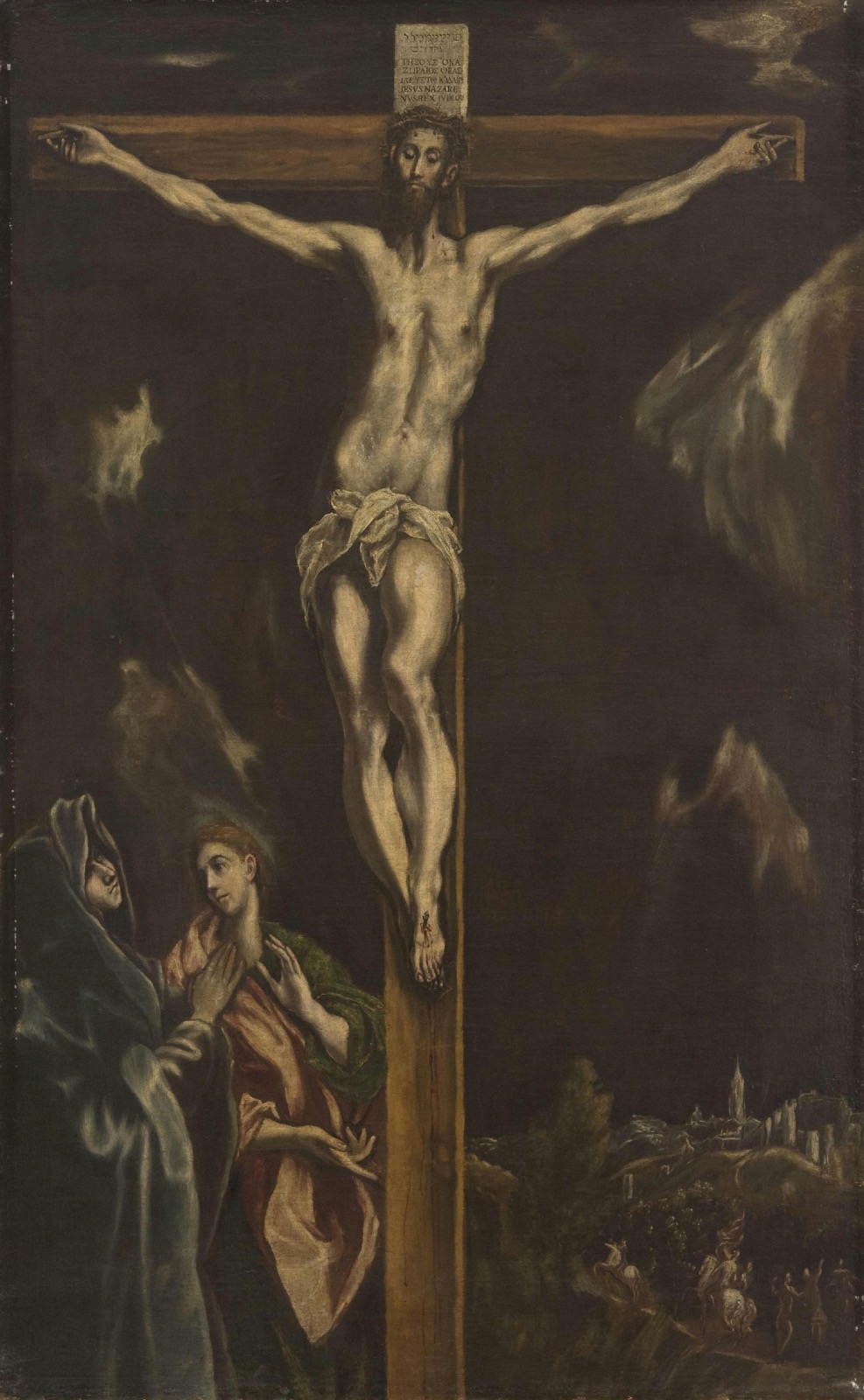 Cristo crucificado con la Virgen María y san Juan bajo la cruz